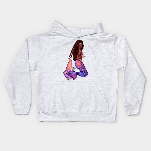 mermaid with flowing red locs #2,   Afro hair and caramel brown skin. Black mermaid Kids Hoodie by Artonmytee